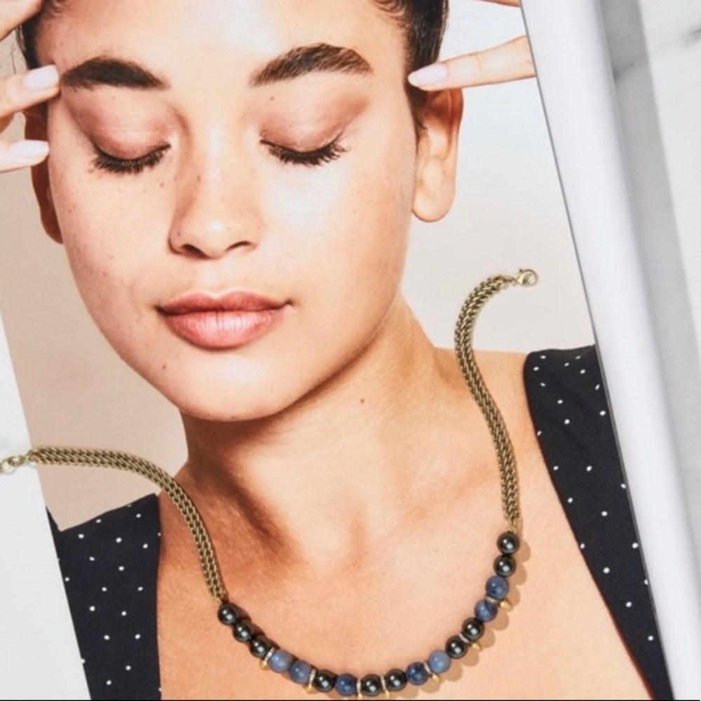 Stella & Dot | Blue Grey & Vintage Gold Elegant Spike Renegade Necklace - Picture 5 of 6
